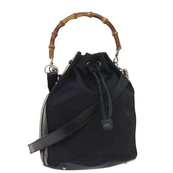 GUCCI Bamboo Shoulder Bag Nylon Black - Picture 1 of 16